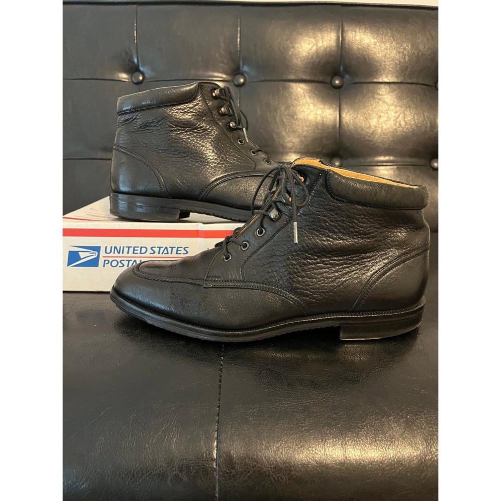 Bally Black Leather Moc Toe Lace Up Ankle Boots